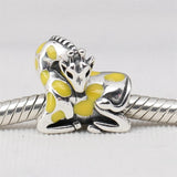 925 Silver Giraffe Yellow Enamel Charm Bead for Bracelets