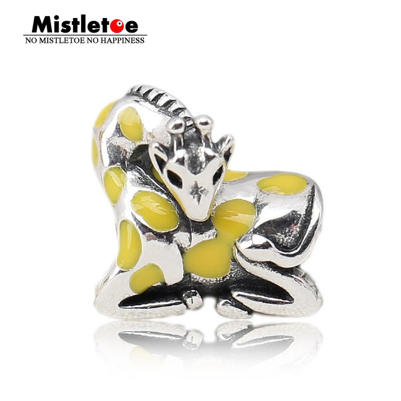 925 Silver Giraffe Yellow Enamel Charm Bead for Bracelets