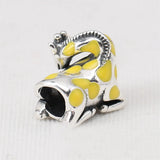 925 Silver Giraffe Yellow Enamel Charm Bead for Bracelets