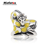 925 Silver Giraffe Yellow Enamel Charm Bead for Bracelets