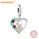 925 Silver Paw Print Heart Charm Bead for Bracelet Necklace