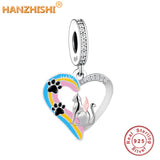 925 Silver Paw Print Heart Charm Bead for Bracelet Necklace