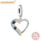 925 Silver Paw Print Heart Charm Bead for Bracelet Necklace