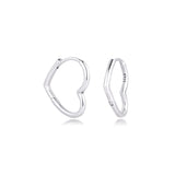 925 Silver Asymmetrical Heart Hoop Earrings Wedding Jewelry Gift