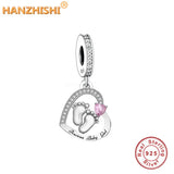 925 Silver Baby Footprint Heart Dangle Charm Beads DIY Jewelry Making