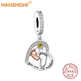 925 Silver Baby Footprint Heart Dangle Charm Beads DIY Jewelry Making