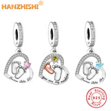 925 Silver Baby Footprint Heart Dangle Charm Beads DIY Jewelry Making