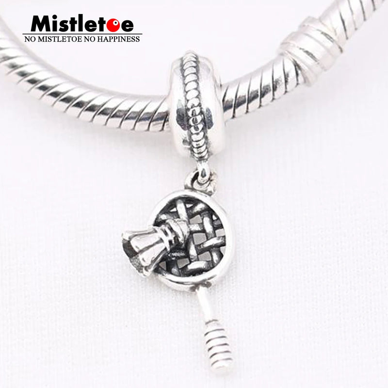 925 Silver Badminton Racket Dangle Charm for European Bracelets & Necklaces