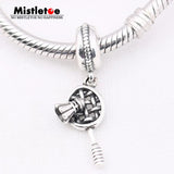 925 Silver Badminton Racket Dangle Charm for European Bracelets & Necklaces