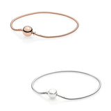 925 Silver Ball Clasp ESSENCE COLLECTION Beaded Snake Chain Bracelet Bangle