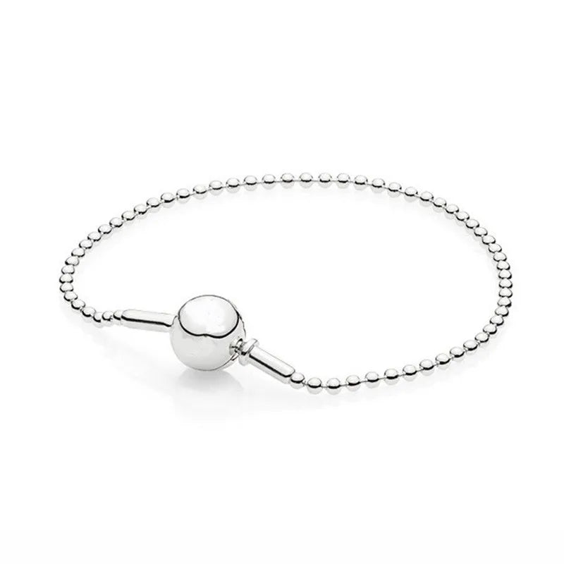 925 Silver Ball Clasp Beaded Snake Chain Bracelet for Bead Charm Jewelry