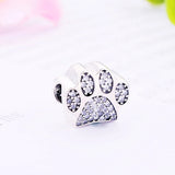 925 Silver Paw Charm with Clear CZ for Bracelet DIY