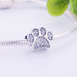 925 Silver Paw Charm with Clear CZ for Bracelet DIY