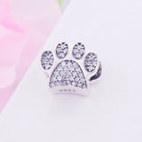 925 Silver Paw Charm with Clear CZ for Bracelet DIY