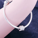 925 Silver Paw Charm with Clear CZ for Bracelet DIY