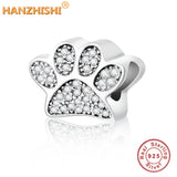925 Silver Paw Charm with Clear CZ for Bracelet DIY