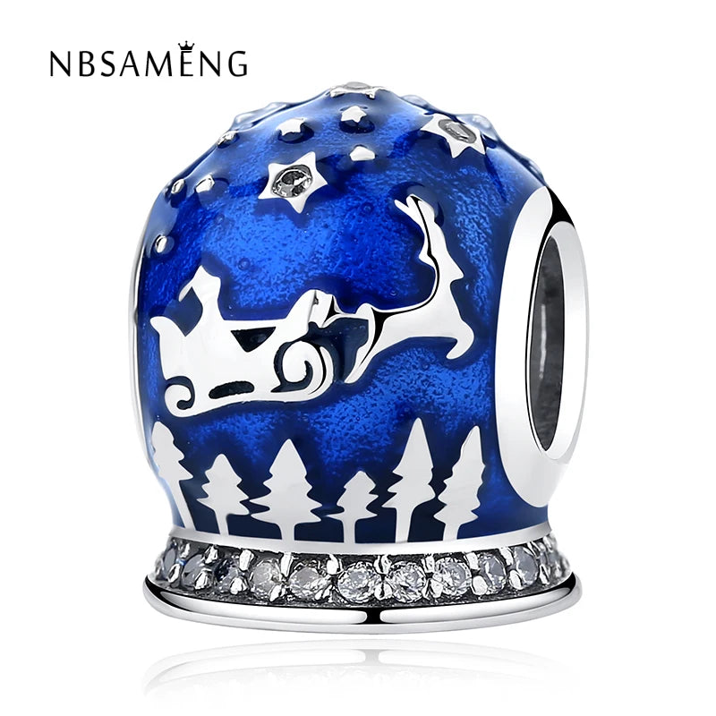 925 Silver Christmas Midnight Enamel Bead Charm Bracelet DIY Jewelry