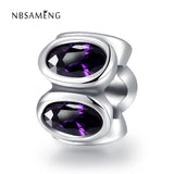 925 Sterling Silver Ellipse Crystal Bead Charm for Bracelet Bangle