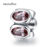 925 Sterling Silver Ellipse Crystal Bead Charm for Bracelet Bangle