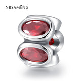 925 Sterling Silver Ellipse Crystal Bead Charm for Bracelet Bangle