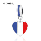 925 Silver Bead Charm Glaze Heart Flag Pendant Beads Fit Bracelet Bangle