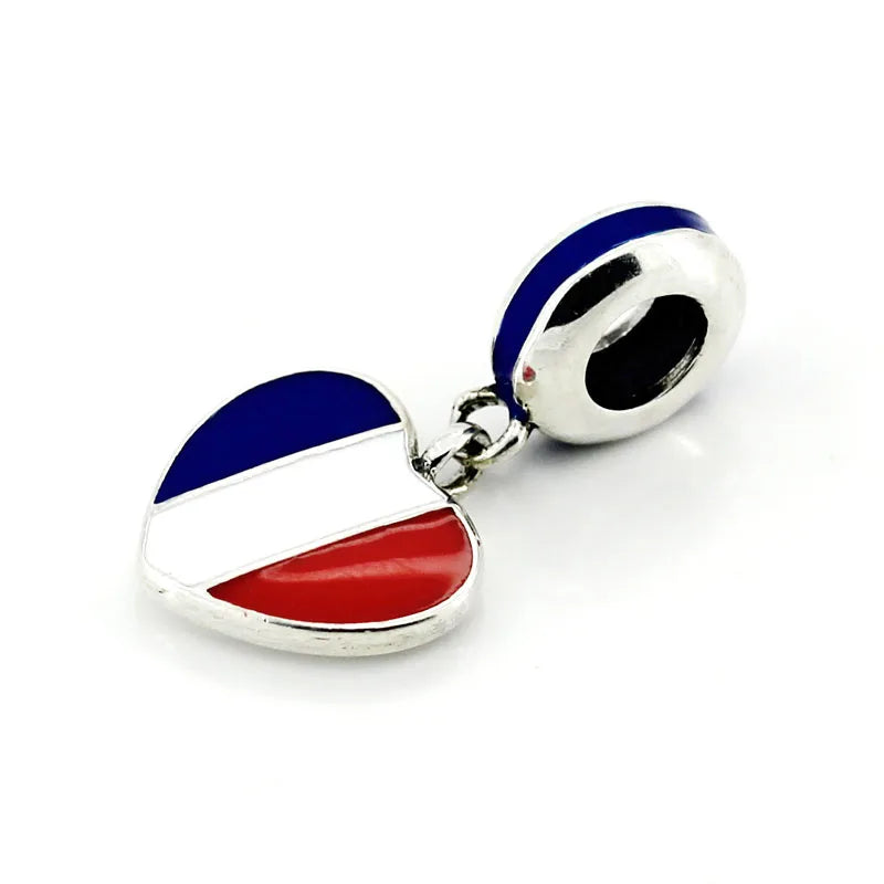 925 Silver Bead Charm Glaze Heart Flag Pendant Beads Fit Bracelet Bangle