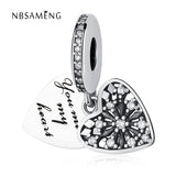 925 Silver Heart Crystal Dangle Pendants Bracelet Charms DIY Jewelry