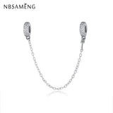 925 Sterling Silver Bead Charm Pave Crystal Safety Chain Charms