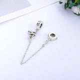 925 Sterling Silver Bead Charm Pave Crystal Safety Chain Charms