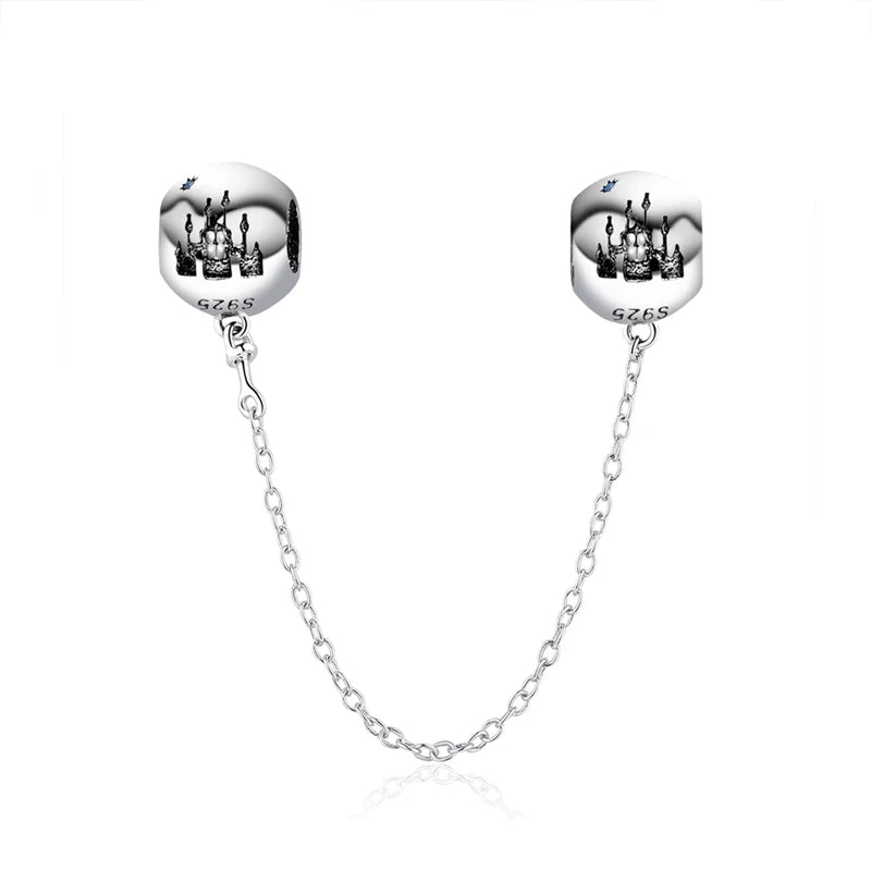 925 Sterling Silver Bead Charm Pave Crystal Safety Chain Charms