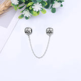 925 Sterling Silver Bead Charm Pave Crystal Safety Chain Charms