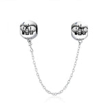925 Sterling Silver Bead Charm Pave Crystal Safety Chain Charms