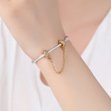 925 Sterling Silver Bead Charm Pave Crystal Safety Chain Charms