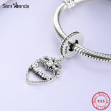 925 Silver Princess Crown Heart Dangle Charm Pendant for Bracelets