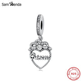 925 Silver Princess Crown Heart Dangle Charm Pendant for Bracelets
