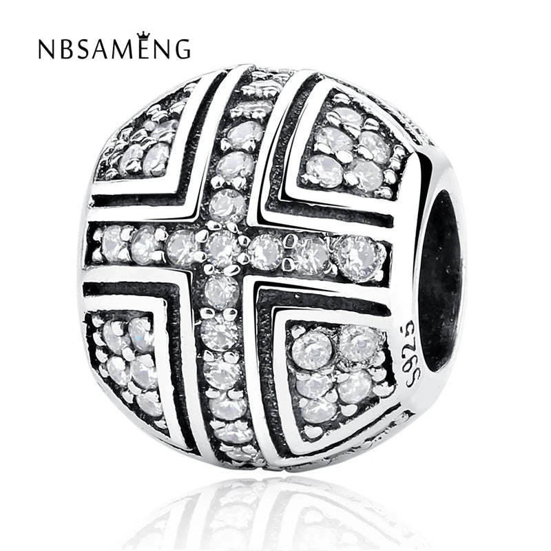 925 Silver Cross Charm Crystal Bead Bracelet Bangle DIY Jewelry