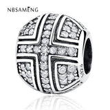 925 Silver Cross Charm Crystal Bead Bracelet Bangle DIY Jewelry