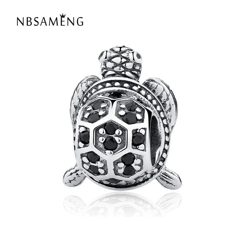925 Silver Turtle Charm with Crystal Beads for Bracelet Bangle
