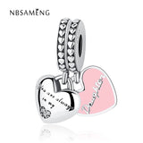 925 Silver Bead Daughter Mother Heart Charms for Bracelets Necklace DIY