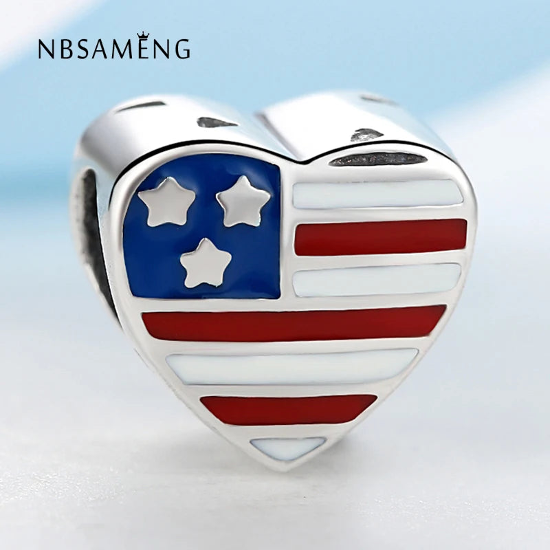 925 Silver Love Flag Charms Bracelet DIY Jewelry