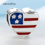 925 Silver Love Flag Charms Bracelet DIY Jewelry