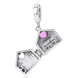 925 Silver Bead Pale Pink Enamel Dangle Charm Bead Fit Bracelets DIY