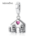 925 Silver Bead Pale Pink Enamel Dangle Charm Bead Fit Bracelets DIY