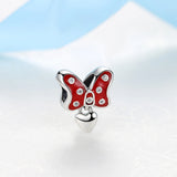 925 Silver Red Enamel Bow-knot Pendant Charm for Bracelets DIY Jewelry