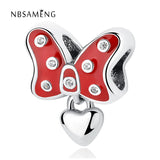925 Silver Red Enamel Bow-knot Pendant Charm for Bracelets DIY Jewelry