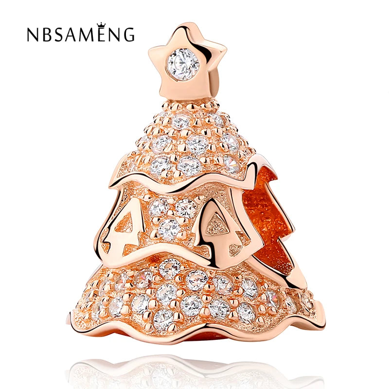 925 Silver Bead Rose Tree Christmas Pendant Charm