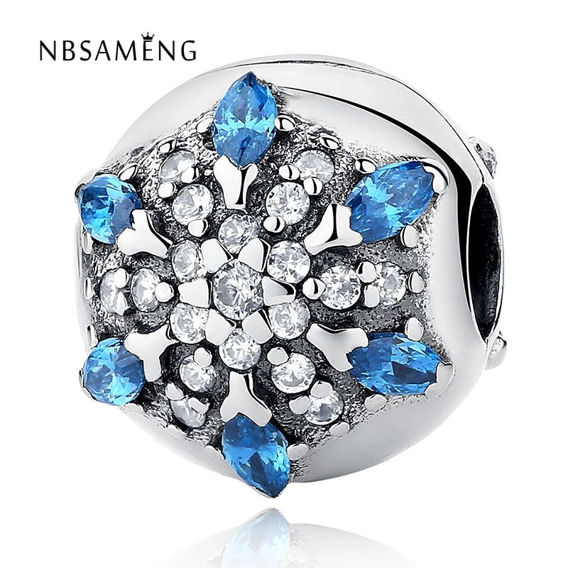 925 Silver Crystal Flower Stopper Clip Bead Bracelet Bangel DIY Jewelry