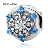 925 Silver Crystal Flower Stopper Clip Bead Bracelet Bangel DIY Jewelry