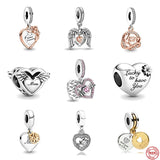 925 Silver Beads HEART & MUM Family Tree Charm