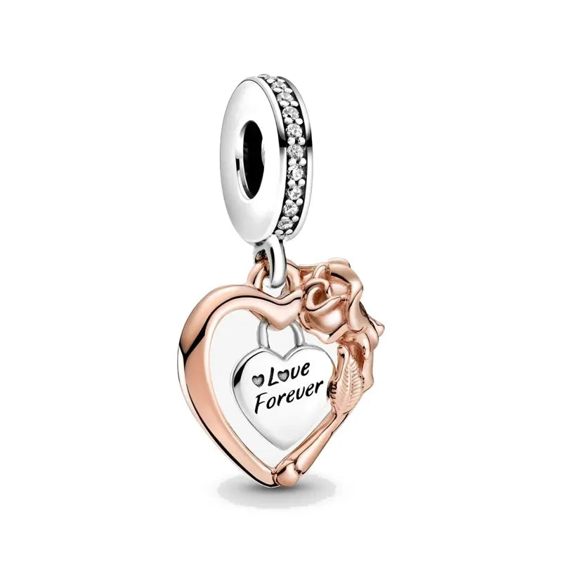 925 Silver Beads HEART & MUM Family Tree Charm